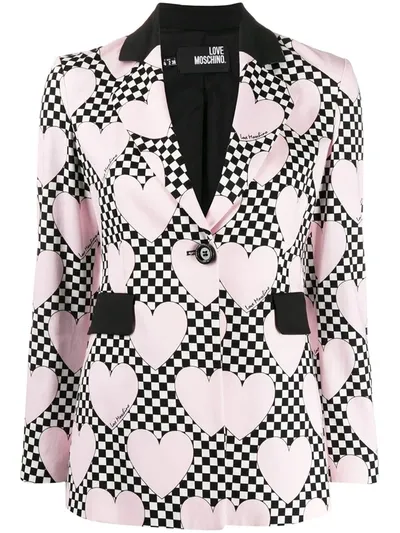 Love Moschino Heart Check Print Blazer In Pink