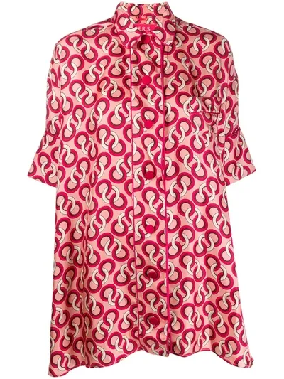 F.r.s For Restless Sleepers Silk Geometric-print Blouse In Pink