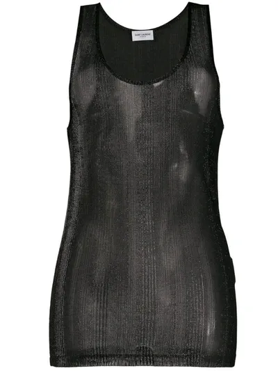 Saint Laurent Sheer Metallic Sleeveless Top In Black