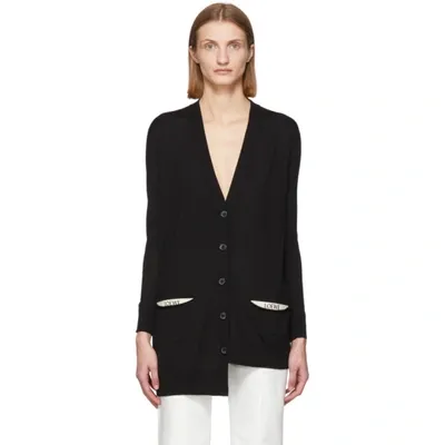 Loewe Logo Pocket Asymmetrical Wool Cardigan In Black