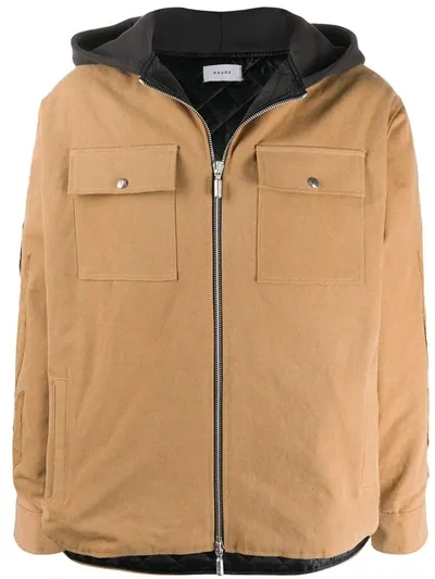 Rhude Appliquéd Cotton-canvas Hooded Jacket In Brown