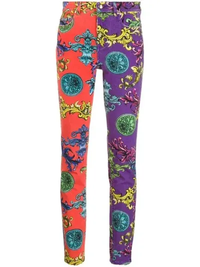 Versace Jeans Couture Baroque Print Skinny Jeans In Red