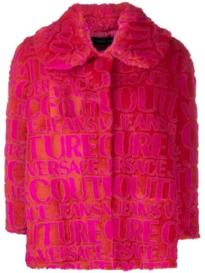 Versace Jeans Couture Logo Faux Fur Jacket In Red