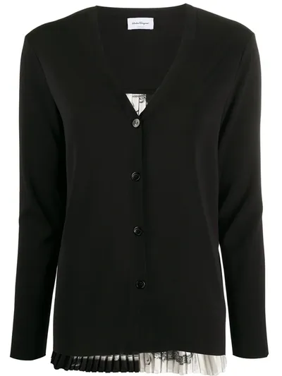 Ferragamo Scarf-panelled Cardigan In Black