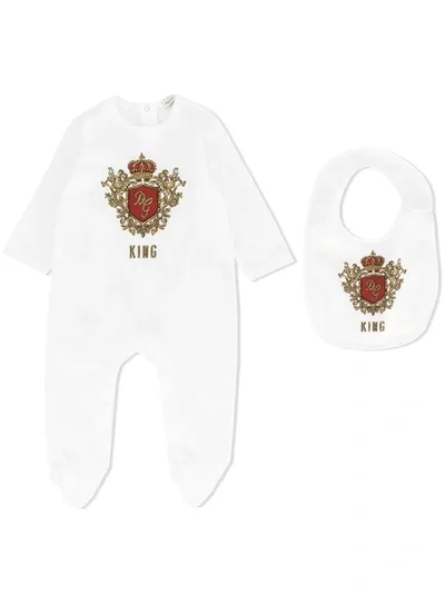 Dolce & Gabbana Babies' King Romper And Bib Set In White