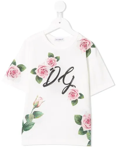 Dolce & Gabbana Kids' Floral Print T-shirt In White