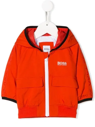 Hugo Boss Babies' Logo Print Hooded Jacket In Orange