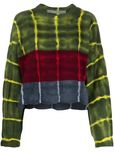 Raquel Allegra Long Sleeve Stripe Dye Boxy Sweater In Green