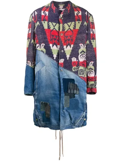 Greg Lauren Modern Artist Embroidered Parka Coat In Blue