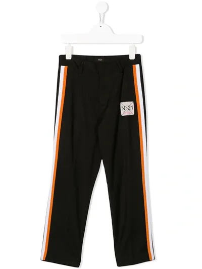 N°21 Kids' Stripe Detail Logo Tailored Trousers In Black