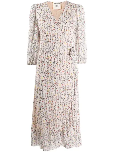 Semicouture Floral-print Wrap Dress In White