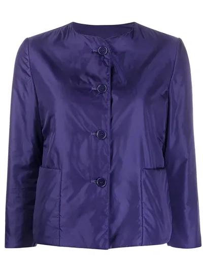 Aspesi Collarless Padded Sateen Jacket In Blue