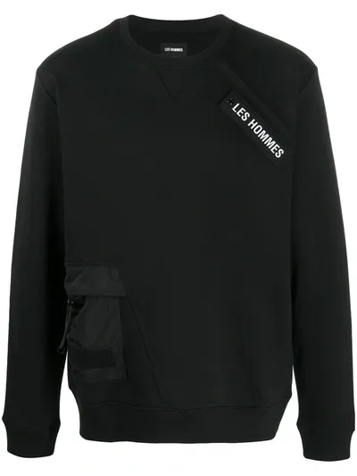 Les Hommes Logo Patch Cotton Sweatshirt In Black