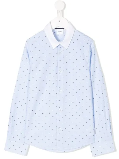 Hugo Boss Kids' All-over Logo Print Shirt In Blue