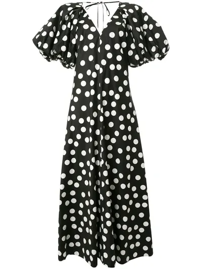 Lee Mathews Cherry Spot Puff Sleeve Dress In Black