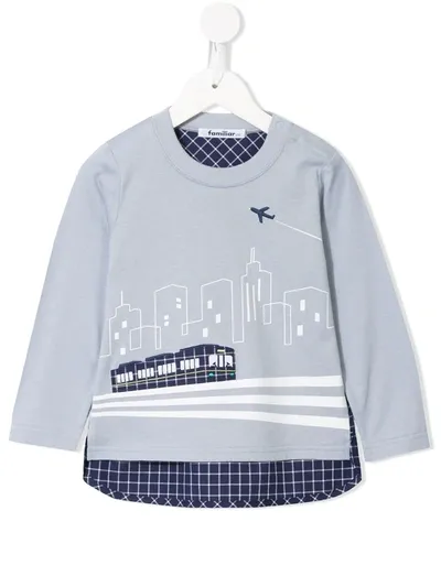 Familiar Kids' Long Sleeve City Print Sweater In Blue