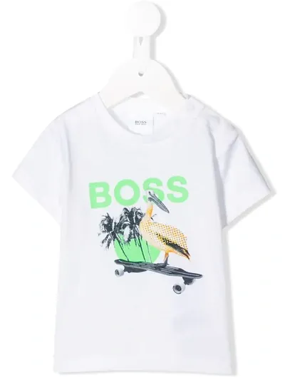 Hugo Boss Babies' Skatebird-print T-shirt In White