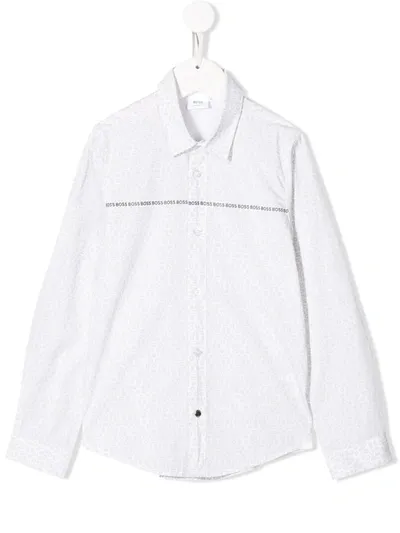 Hugo Boss Kids' All-over Logo Print Shirt In White