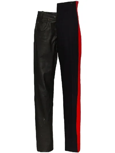 Duran Lantink Panelled Wool And Leather Trousers In Blau