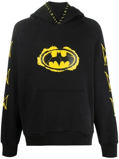 Mjb Marc Jacques Burton Long Sleeve Distressed Batman Logo Hoodie In Black