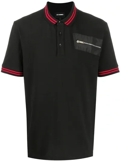 Les Hommes Zipped Pocket Polo Shirt In Black