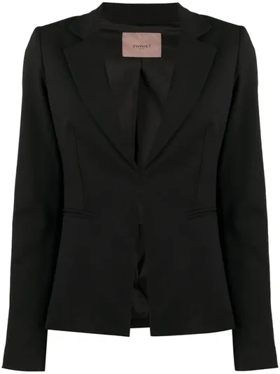 Twinset Notched Lapel Flap Pocket Blazer In Black