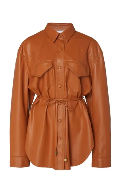 Nanushka Eddy Belted Vegan Leather Shirt In Burnt Orange