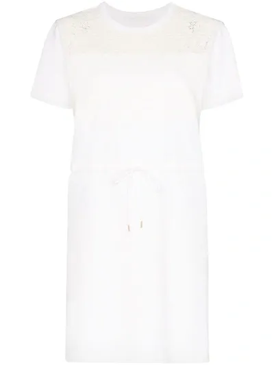 See By Chloé Lace Insert Mini Dress In White