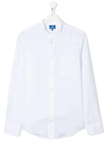 Fay Teen Mandarin Collar Linen Shirt In White