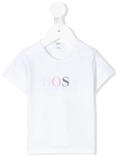 Hugo Boss Babies' Logo Print Cotton T-shirt In White