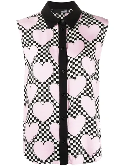 Love Moschino Heart Print Sleeveless Blouse In Pink