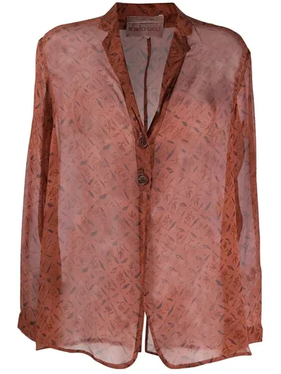 Pre-owned Romeo Gigli 1990s Sheer Floral Shirt In Brown