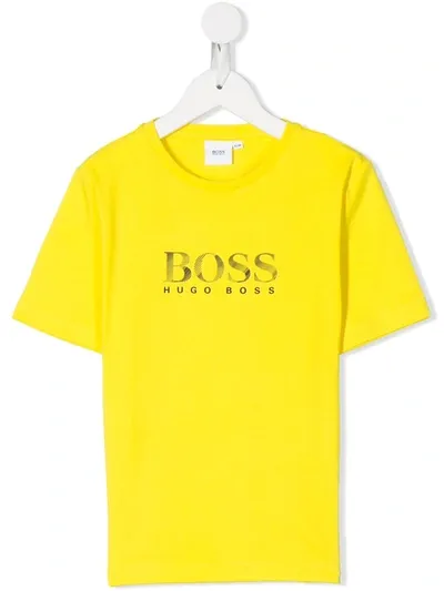 Hugo Boss Kids' Logo Print T-shirt In Yellow