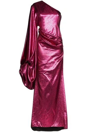 Halpern One Shoulder Draped Gown In Pink