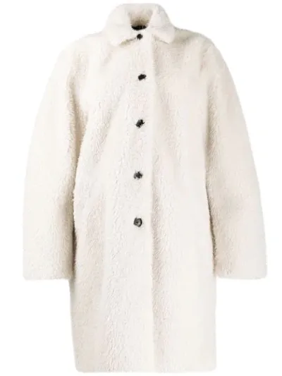 Ps By Paul Smith Faux-shearling Single-breasted Coat In 02 White