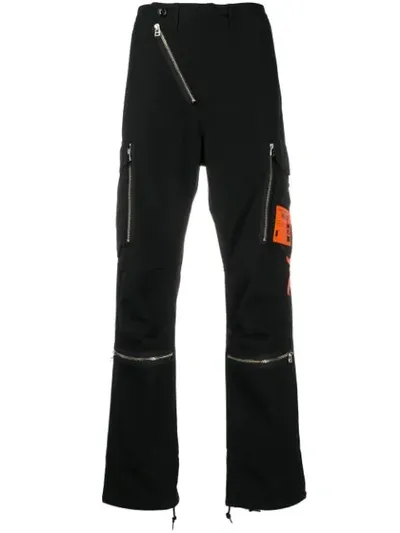 Neighborhood Delivery Label Print Zip Detail Trousers In Black