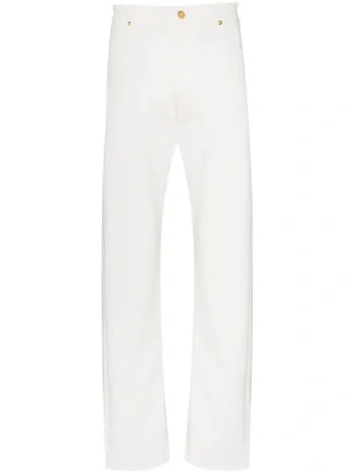 Versace Logo Pocket Straight Leg Jeans In White