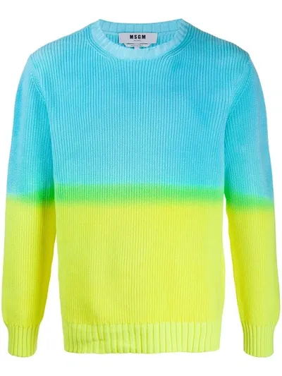 Msgm Crew-neck Colour Dégradé Jumper In Blue