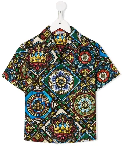 Dolce & Gabbana Kids' Stained Glass Window-print Shirt In Black