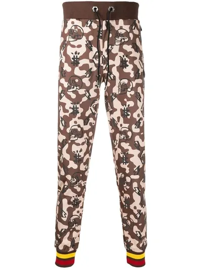 Philipp Plein Camouflage Print Track Pants In Brown