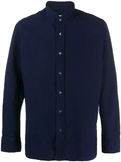 Tagliatore Textured Straight-fit Shirt In Blue