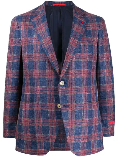 Isaia Capri Sport Plaid Blazer In Blue