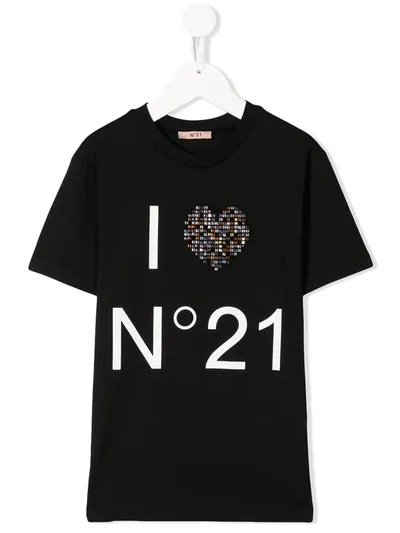 N°21 Kids' Graphic-print Crew Neck T-shirt In Black