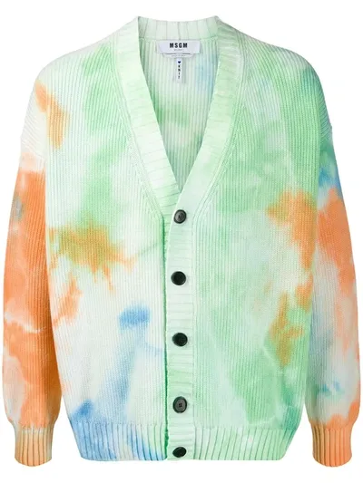 Msgm Tie-dye Print Cardigan In Multicolor