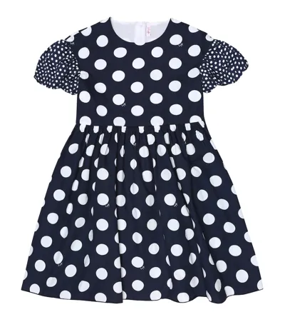 Il Gufo Kids' Polka-dot Cotton Dress In Blue