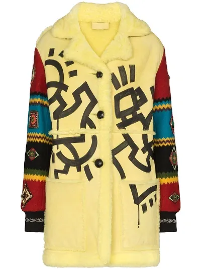 Duran Lantink Aztec Faux Shearling Coat In Yellow