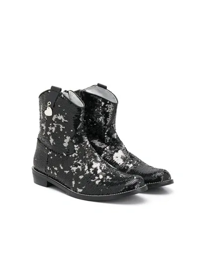 Monnalisa Teen Sequin Cowboy Boots In Black