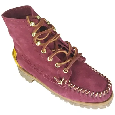 Pre-owned Sebago Leather Lace Up Boots In Burgundy