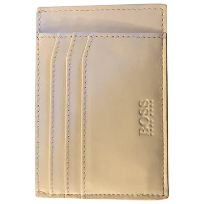 Pre-owned Hugo Boss Leather Card Wallet In Beige