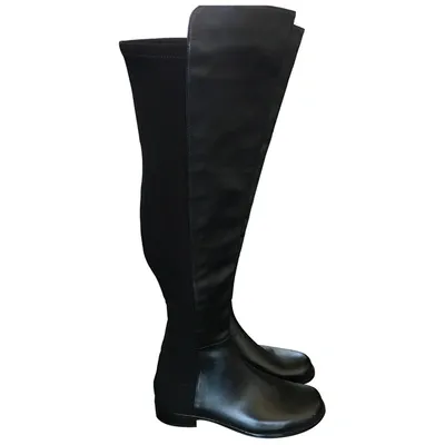 Pre-owned Stuart Weitzman Leather Riding Boots In Black